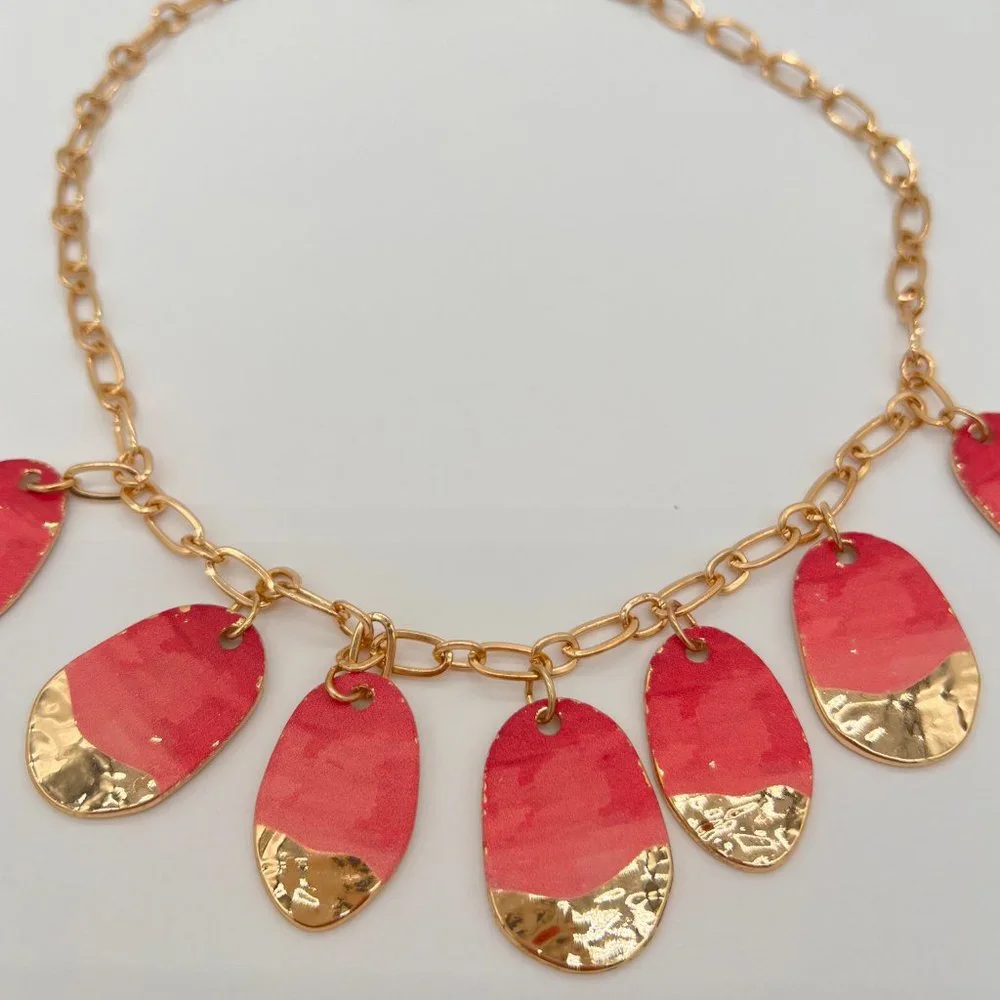 NWOT ๐ฅ 18" Pink & Gold Teardrop Necklace w/ 4" Extender Women's Time And Tru - Picture 6 of 6
